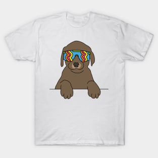 Chocolate Labrador puppy Dog wearing 80's skiing sunglasses T-Shirt